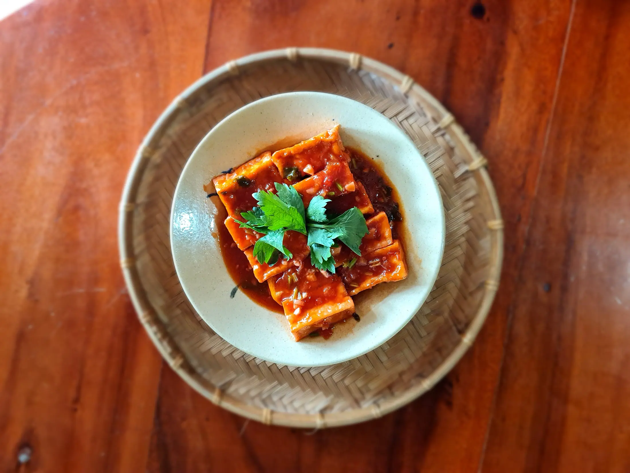 A vegetarian tofu dish in tomato sauce