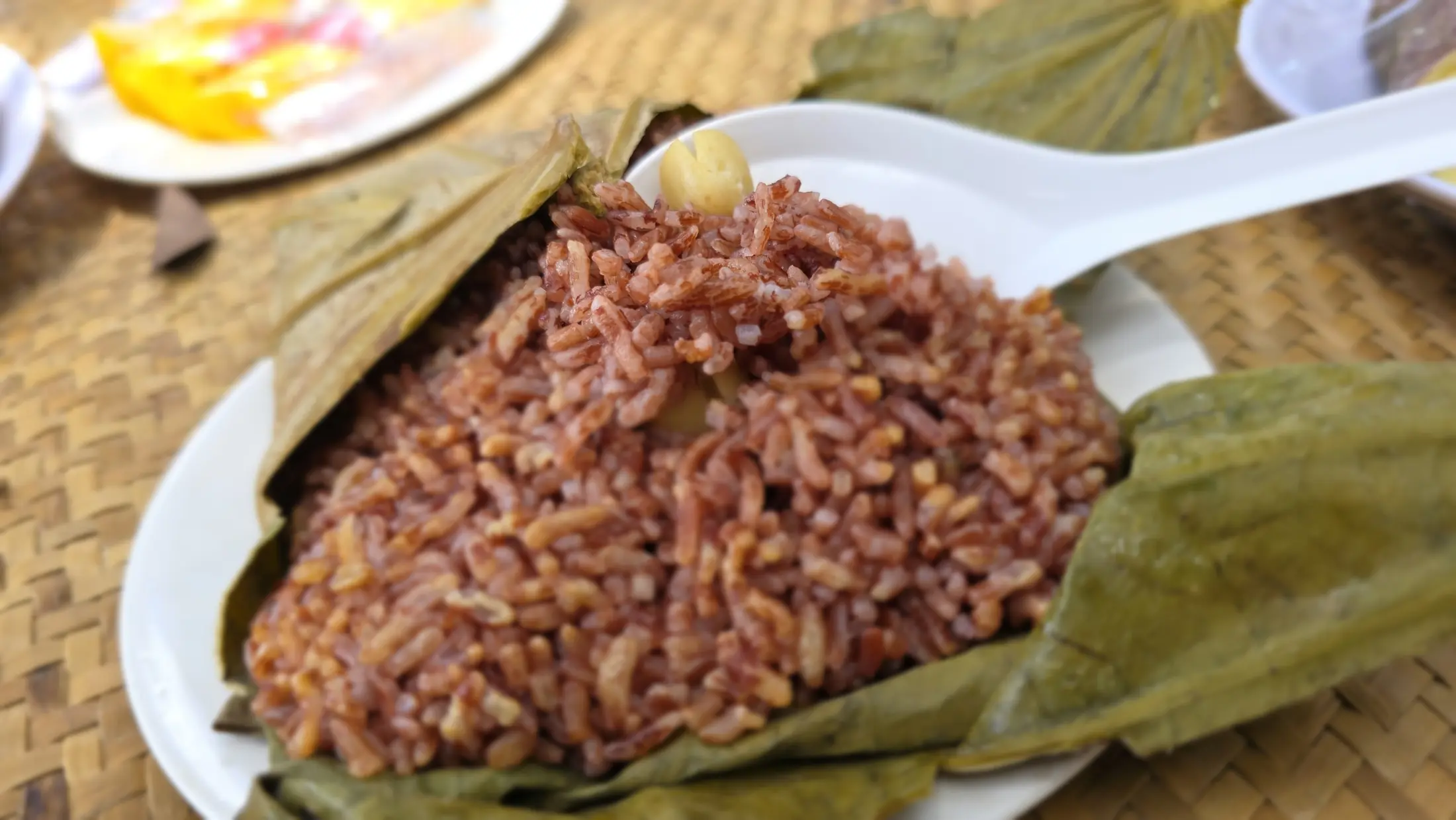 Rice wrapped in leaves served during a nature excursion